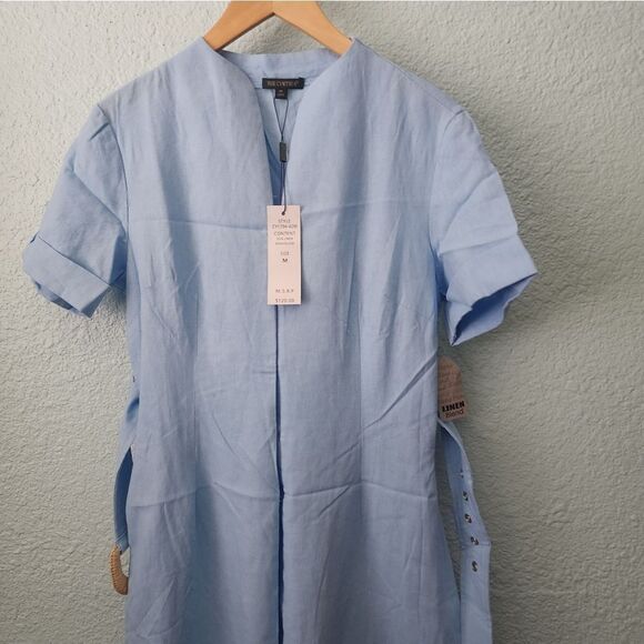 FOR CYNTHIA dress linen viscose blend side pockets belted short sleeve - Picture 4 of 13